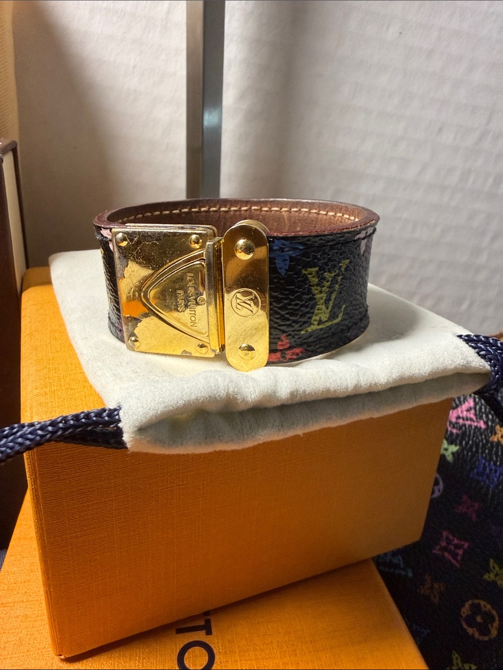 Louis Vuitton Black Multicolor Monogram Murakami Cuff with Gold Clasp